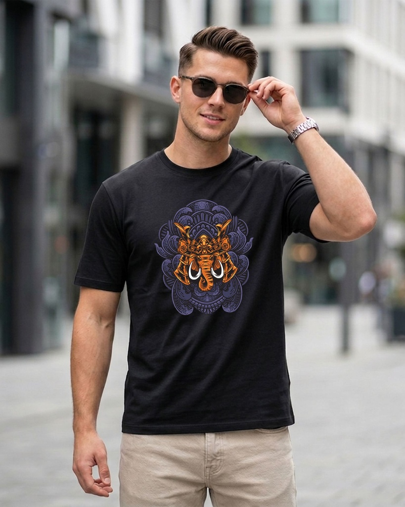 Elephant-head-with-japanese-classic-Crew-black-t-shirt-image.webp