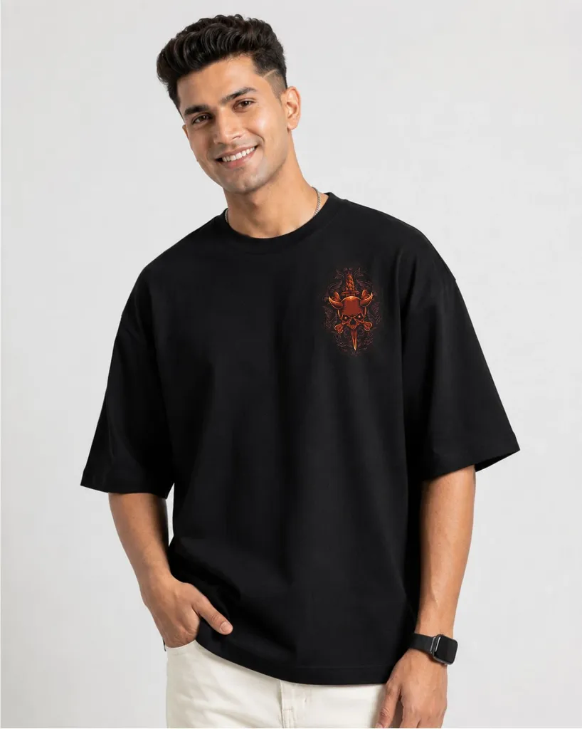Skull-knife-with-vintage-Black--Oversized-T-shirt-front.webp