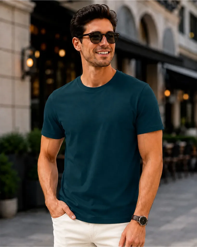 Petrol-Blue-Round-Neck-T-shirt-front.webp
