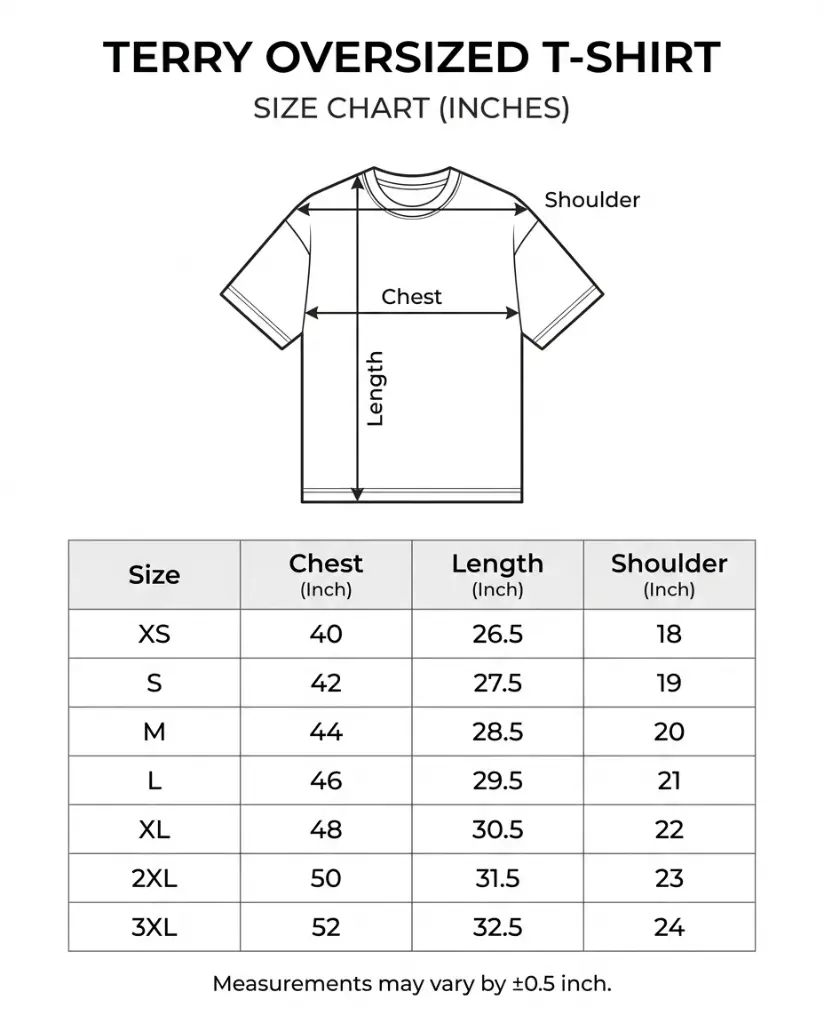 Men's Terry Oversized T-shirt Size Chart.webp