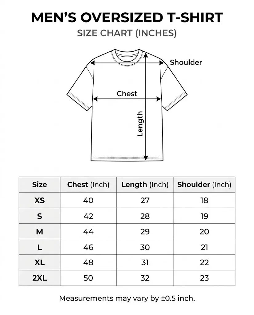 Men's Oversized T-shirt Size Chart QI 240 GSM.webp