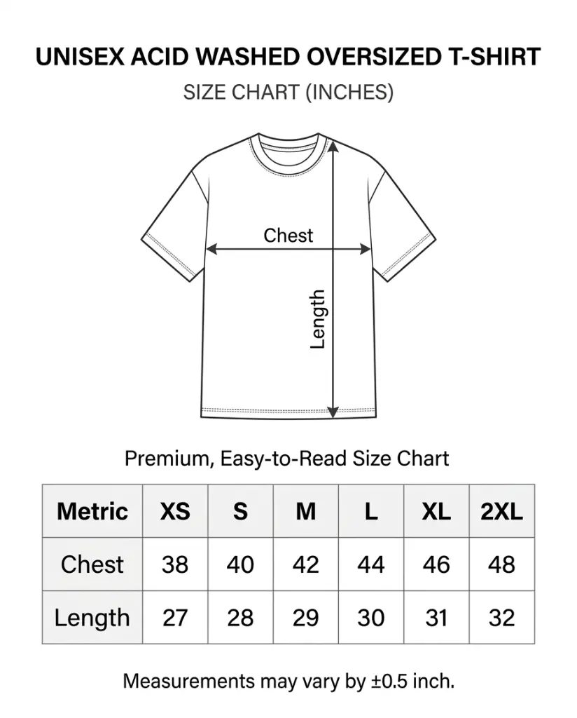 Men's Acid Washed Oversized T-shirt Size Chart.webp