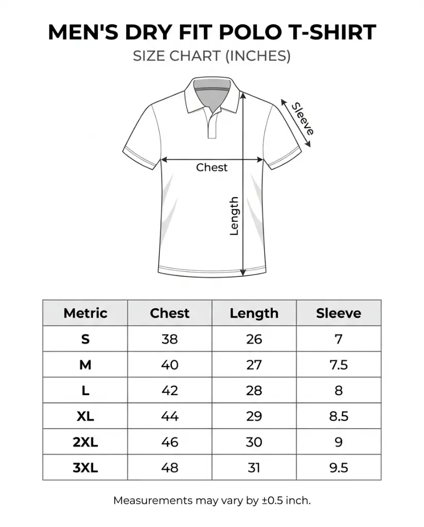 Men's Dry Fit Polo T-shirt Size Chart.webp