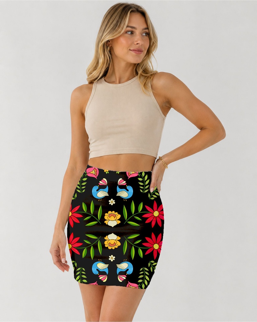 mexican-embroidery-black-colorful--Mini-Skirt-back-side.webp