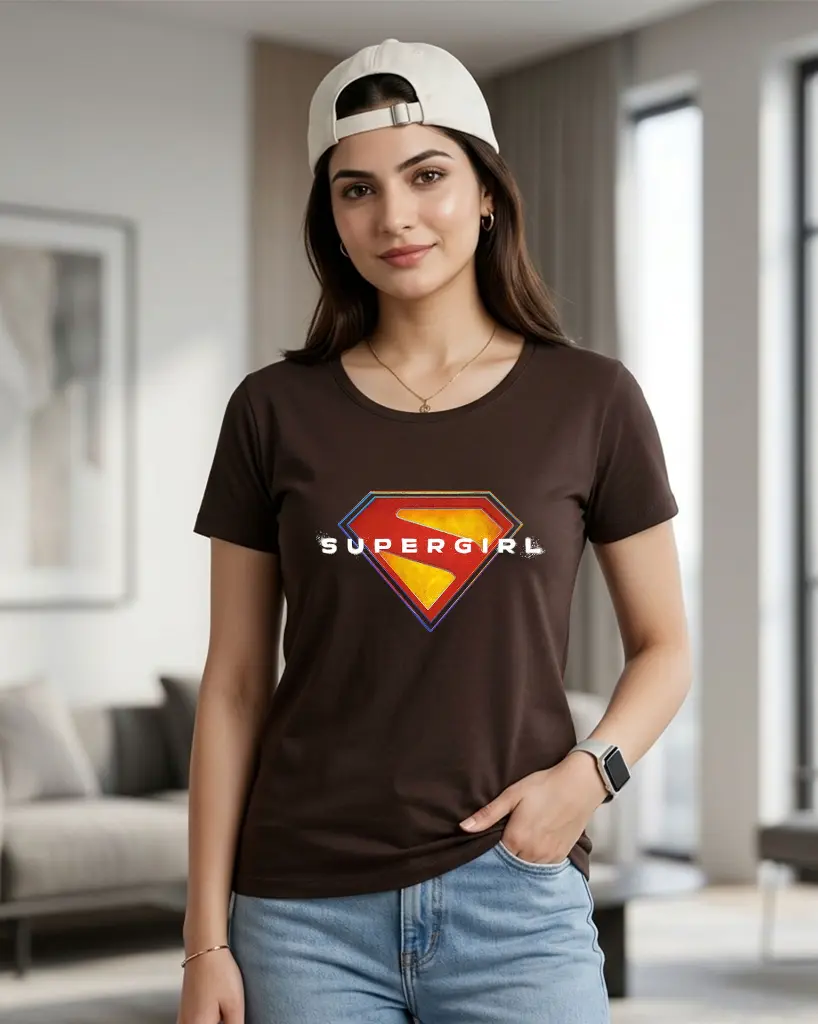 Super-Girl-Brown-cofee-T-shirt-Roundneck-women.webp