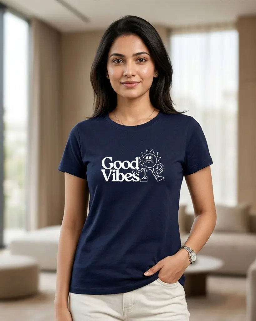 Navy-blue-Round-neck-Green-Whimsical-Sun-Good-Vibes-T-Shirt.webp