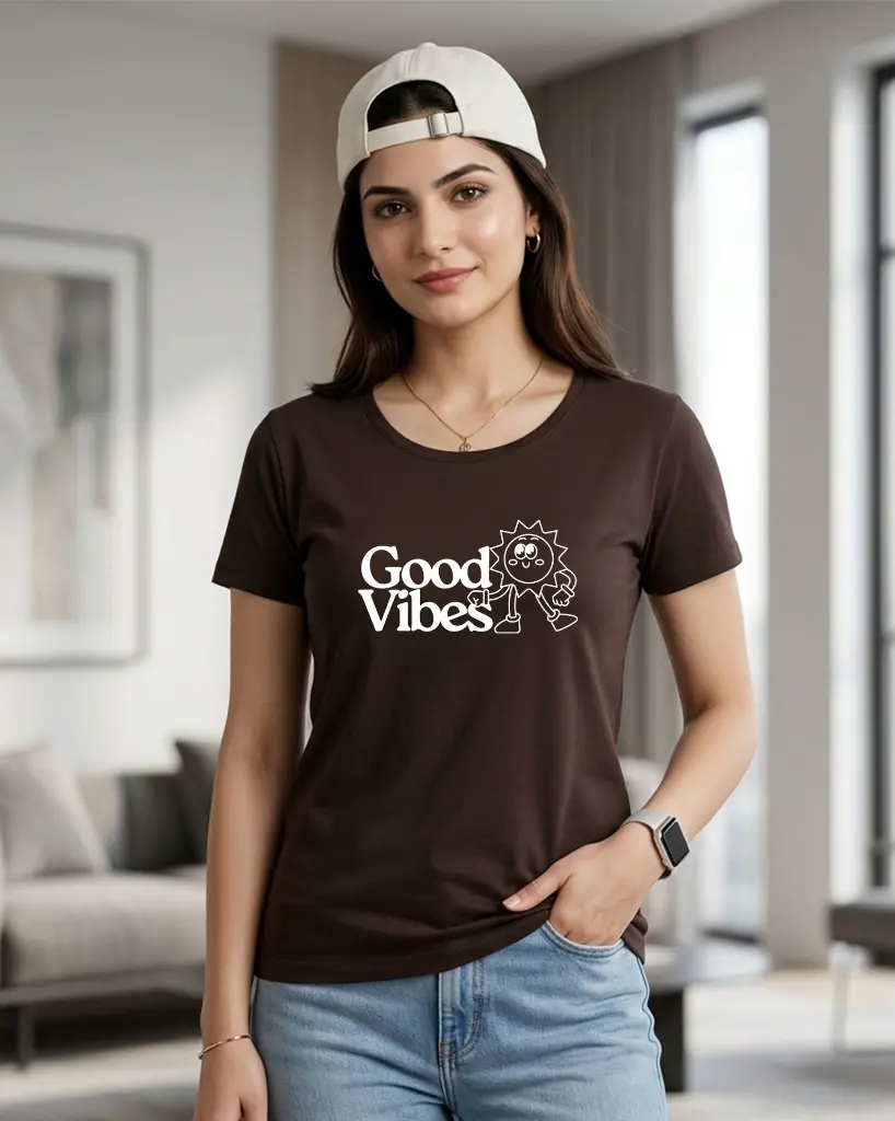 Coffee-brown-Round-neck-Green-Whimsical-Sun-Good-Vibes-T-Shirt.webp