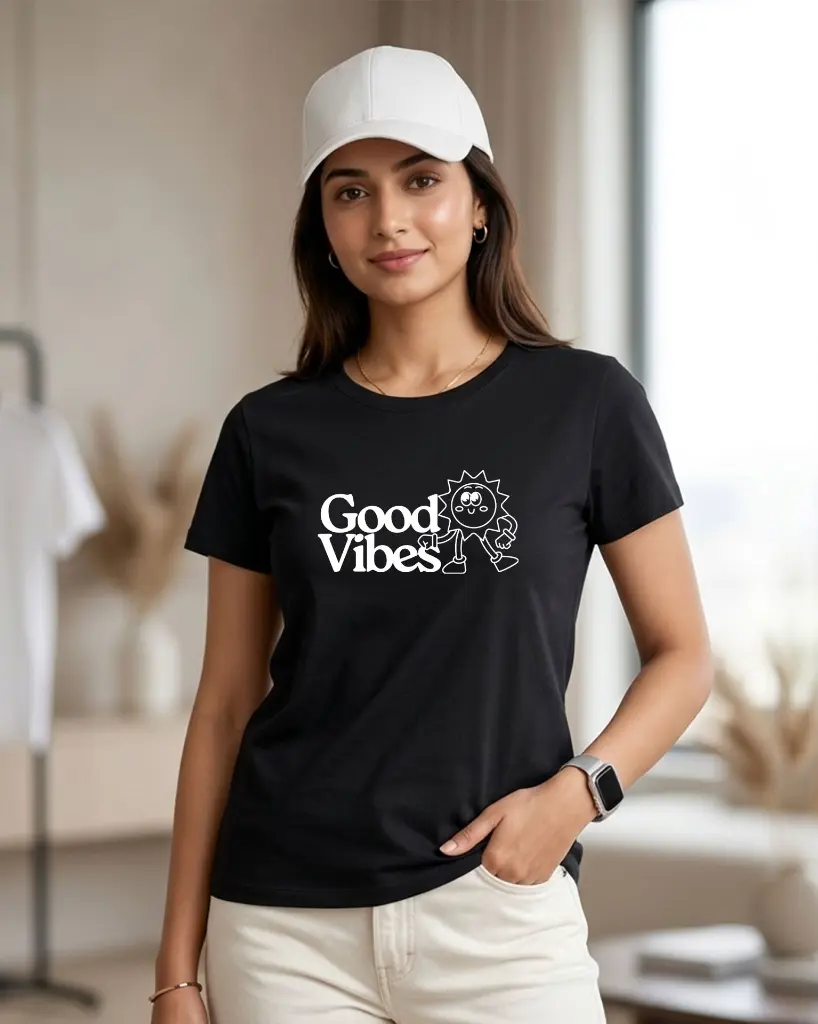 Black-Round-neck-Green-Whimsical-Sun-Good-Vibes-T-Shirt.webp