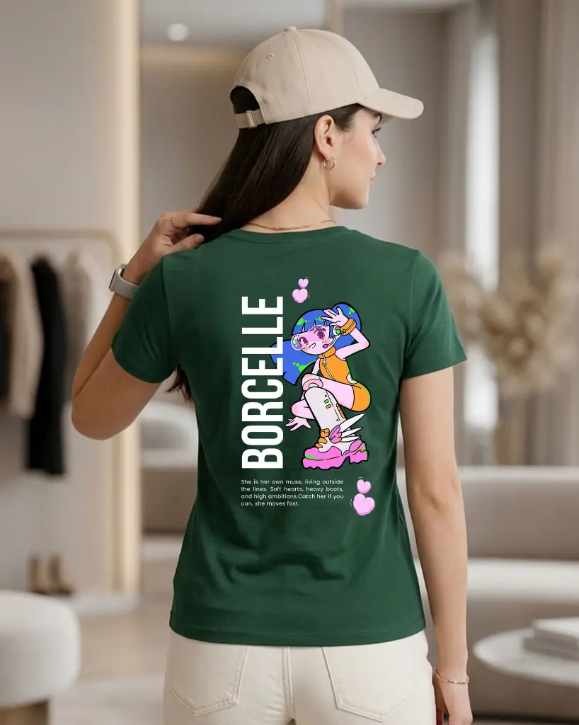 Borcelle-Women's-Round-Neck-T-shirt-bottle-green-back.webp