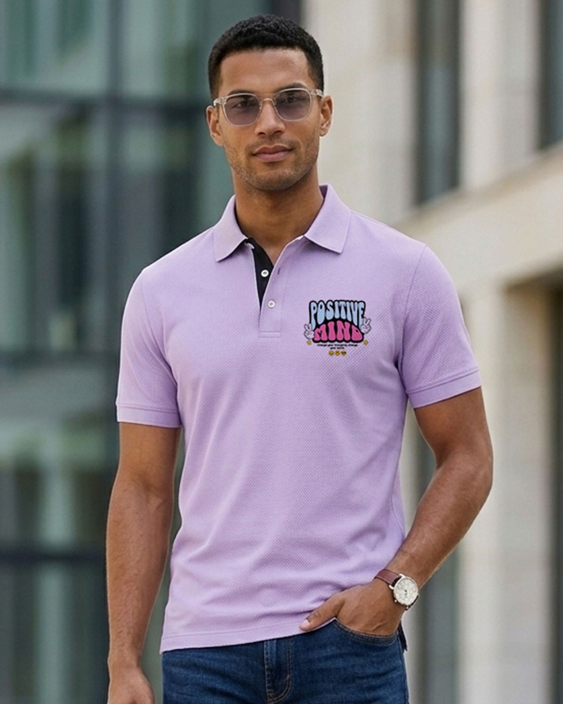 Lavender Dry Fit Polo T-shirt Positive Mind Graphic Printed (S)