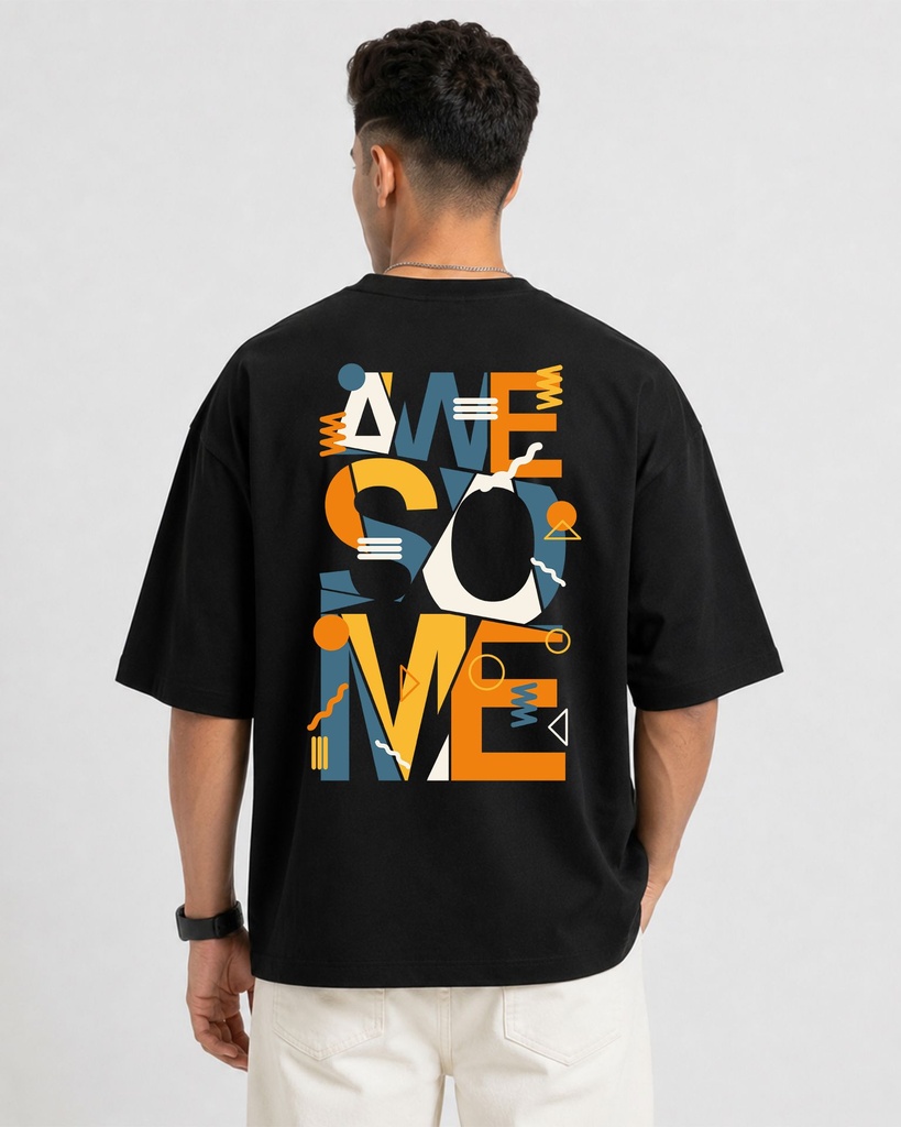 Black Oversized T-Shirt Awsome Everyday Graphic Printed (XS)