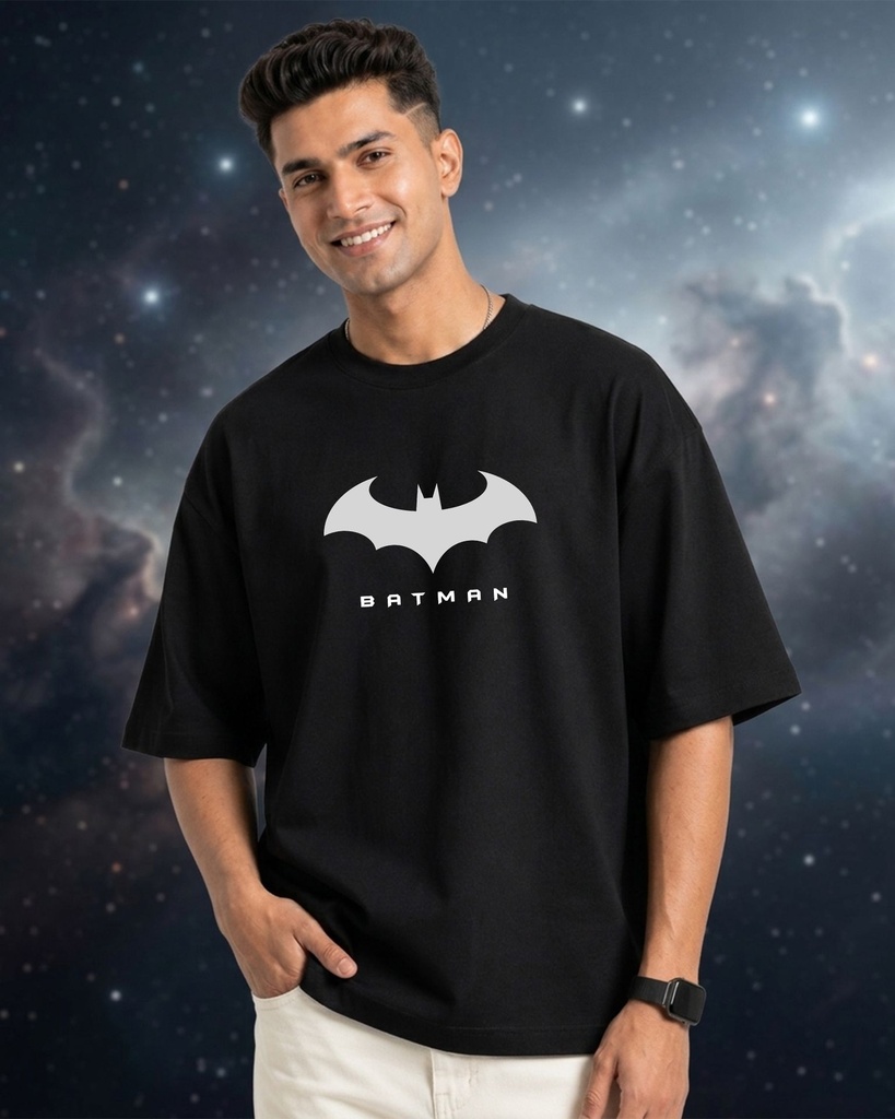 Black Oversized T-Shirt Batman Sign Graphic Printed (XS)