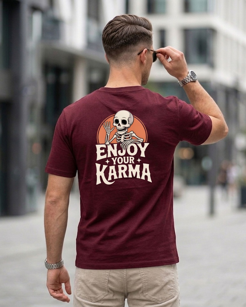 Maroon Round Neck T-Shirt Enjoy Your Karma Graphic Printed (S)