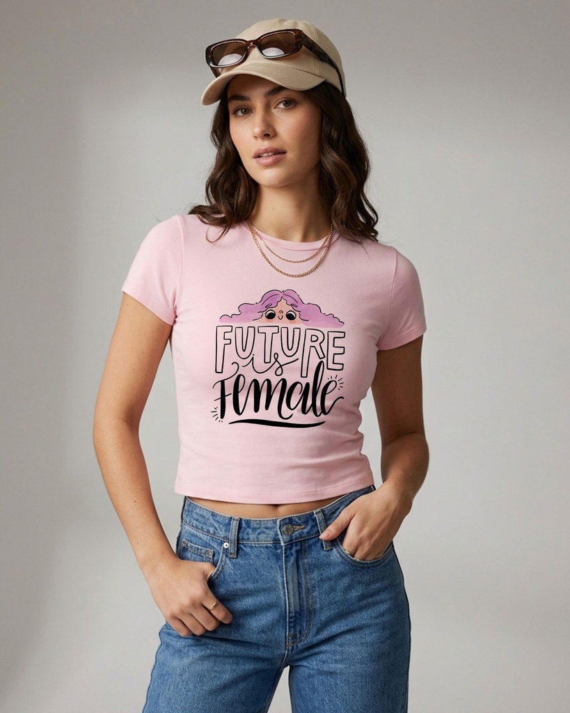 Light Pink Crop Top Future Female Graphic Printed (XS)