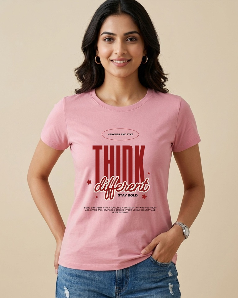 Peach Round Neck Women's T-Shirt Graphic Printed (XS)