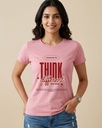 Peach Round Neck Women's T-Shirt Graphic Printed