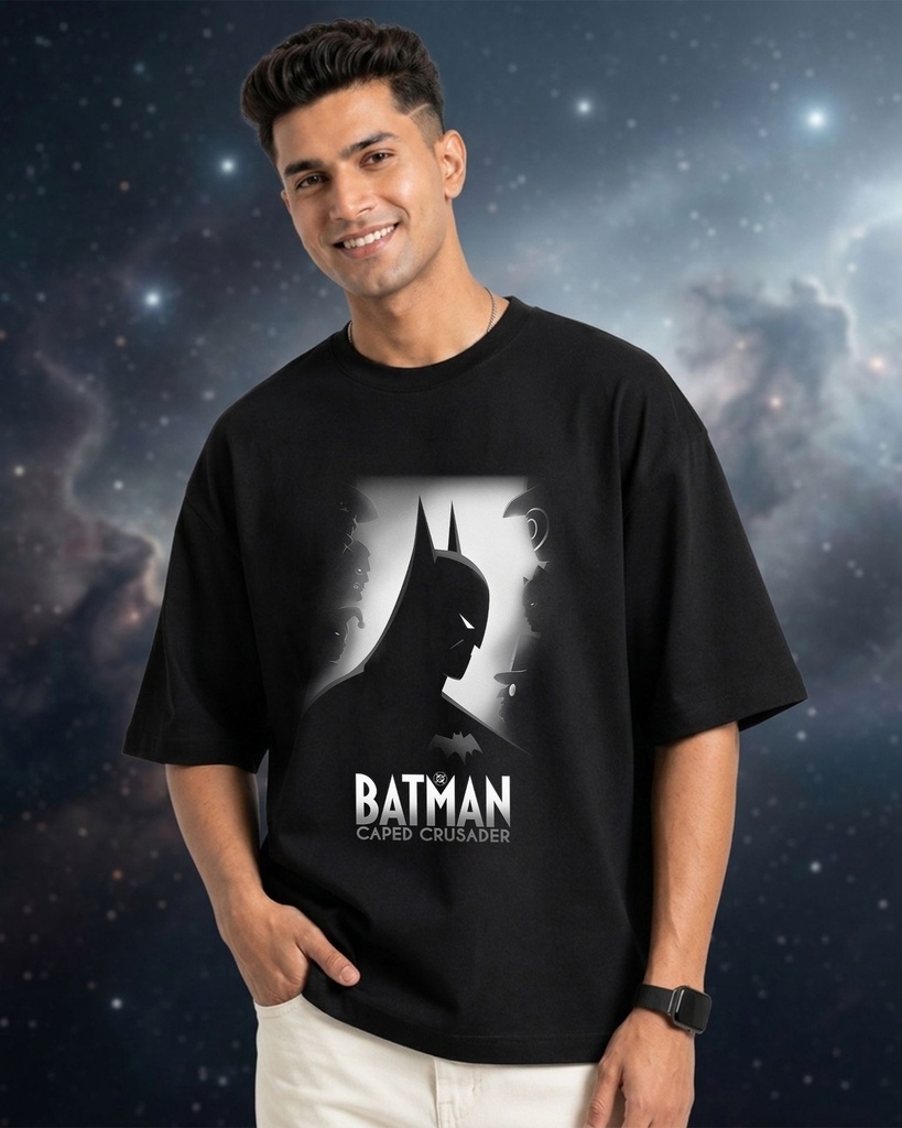 Black Oversized T-Shirt The Batman Caped Graphic Printed