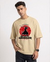 Beige Oversized T-Shirt Japanese Warrior Graphic Printed
