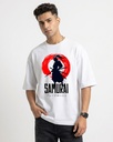 White Oversized T-Shirt Samurai Graphic Printed