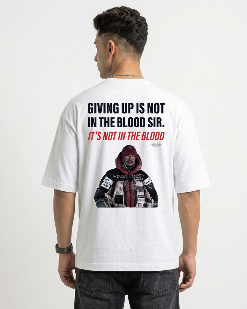 White Oversized T-Shirt Graphic Printed Giving Up With Nirmal