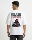 White Oversized T-Shirt Graphic Printed Giving Up With Nirmal