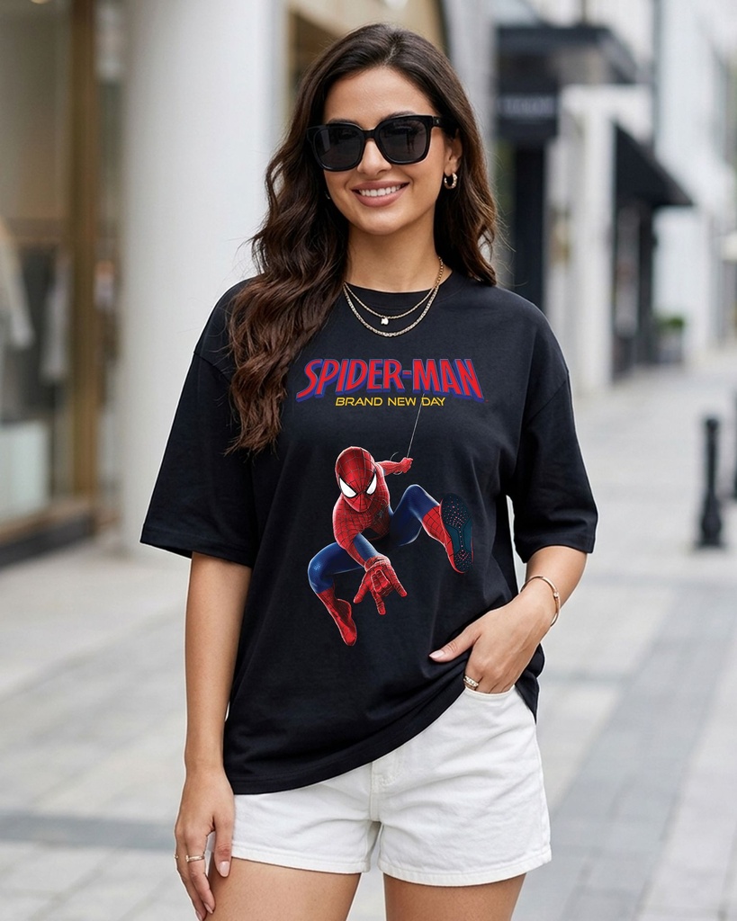 Women's Oversized T-Shirt Spider Man Action Graphic Printed