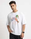 White Oversized T-Shirt Graphic Printed Radha Krishna Bansuri Hand
