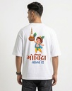 White Oversized T-Shirt Graphic Printed Govinda Ala Radha Krishna
