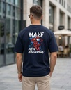Navy Blue Oversized T-Shirt Make New Discoveries Graphic Printed