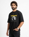 Black Oversized T-Shirt Moon Wolf Graphic Printed
