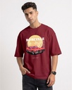 Maroon Oversized T-Shirt Borcelle Car Graphic Printed