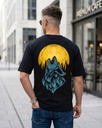 Black Oversized T-Shirt Wolf Roaring On The Moon Graphic Printed
