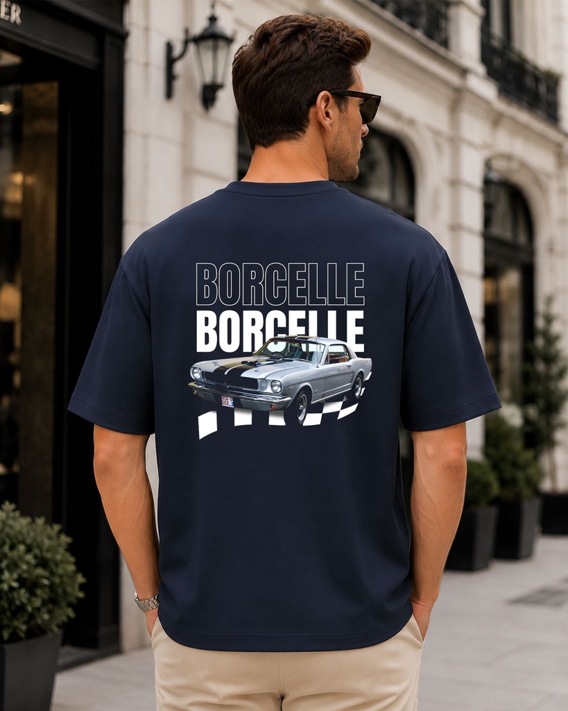 Navy Blue Oversized T-Shirt Borcelle Car Graphic Printed (XS)