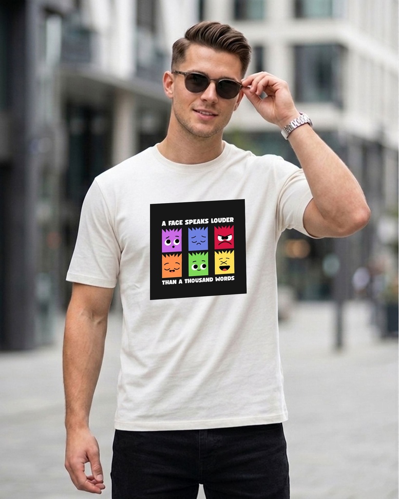 White Classic Crew T-Shirt A Face Speak Louder Graphic Printed