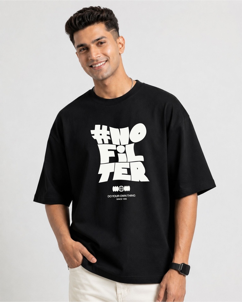 Black Oversized T-Shirt No Filter Graphic Printed (XS)