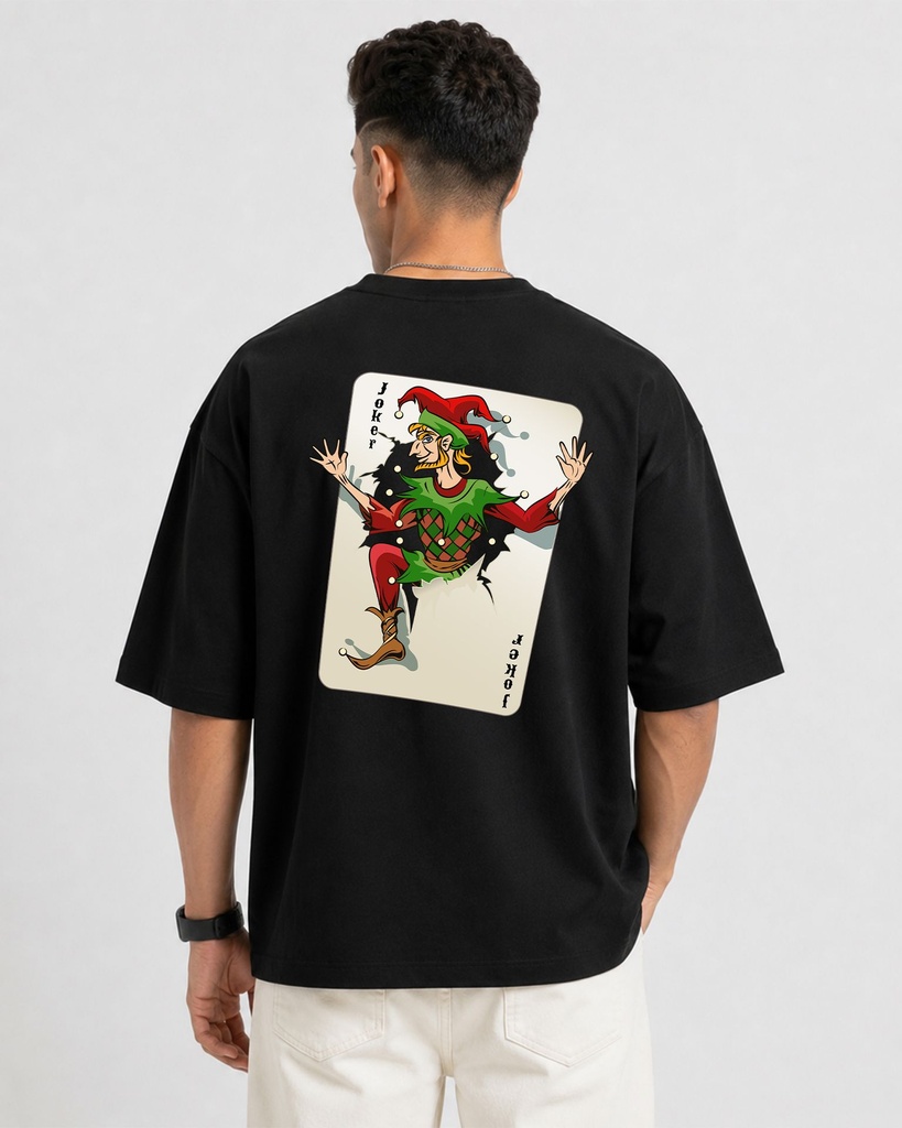 Black Oversized T-Shirt Joker Anime Card Graphic Printed (XS)
