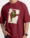 Maroon Oversized T-Shirt Joker Anime Card Graphic Printed