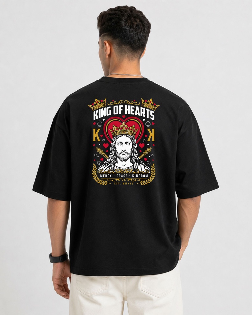Black Oversized T-Shirt King Of Heart Anime Graphic Printed