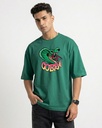 Bottle Green Terry Oversized T-Shirt Cobra Graphic Printed