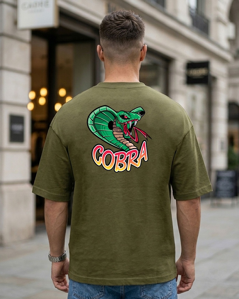 Olive Green Oversized T-Shirt Cobra Graphic Printed