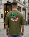 Olive Green Oversized T-Shirt Cobra Graphic Printed