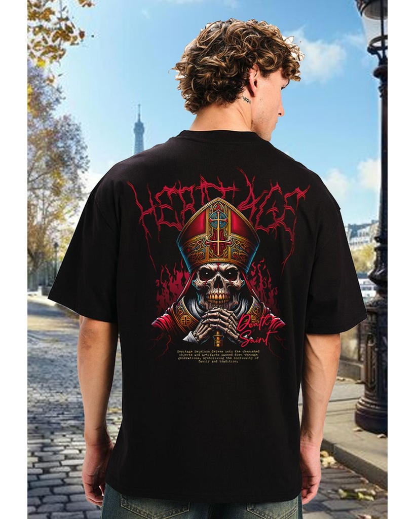 Black Oversized T-Shirt Heritage Graphic Printed (XS)