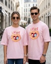 Couple Light Baby Pink Oversized T-Shirt Love Birds Graphic Printed