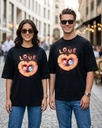 Couple Black Oversized T-Shirt Love Birds Graphic Printed