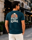 Petrol Blue Round Neck T-Shirt Enjoy Your Karma Graphic Printed